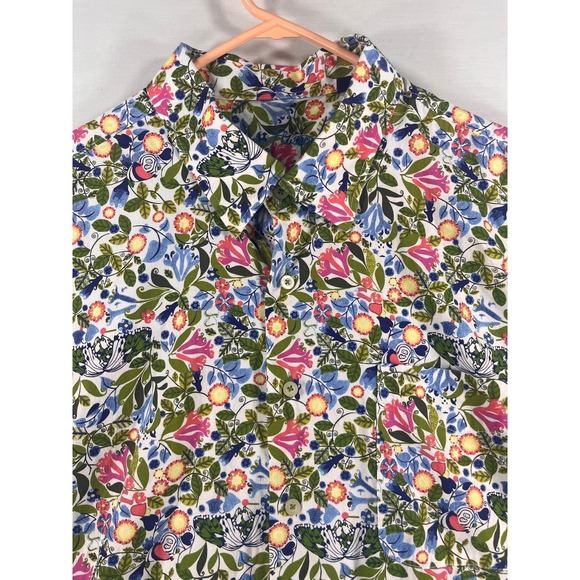 Alan Flusser Other - Alan Flusser Mens XXL Short Sleeve Floral Butterfly Cotton Button Up Shirt Multi
